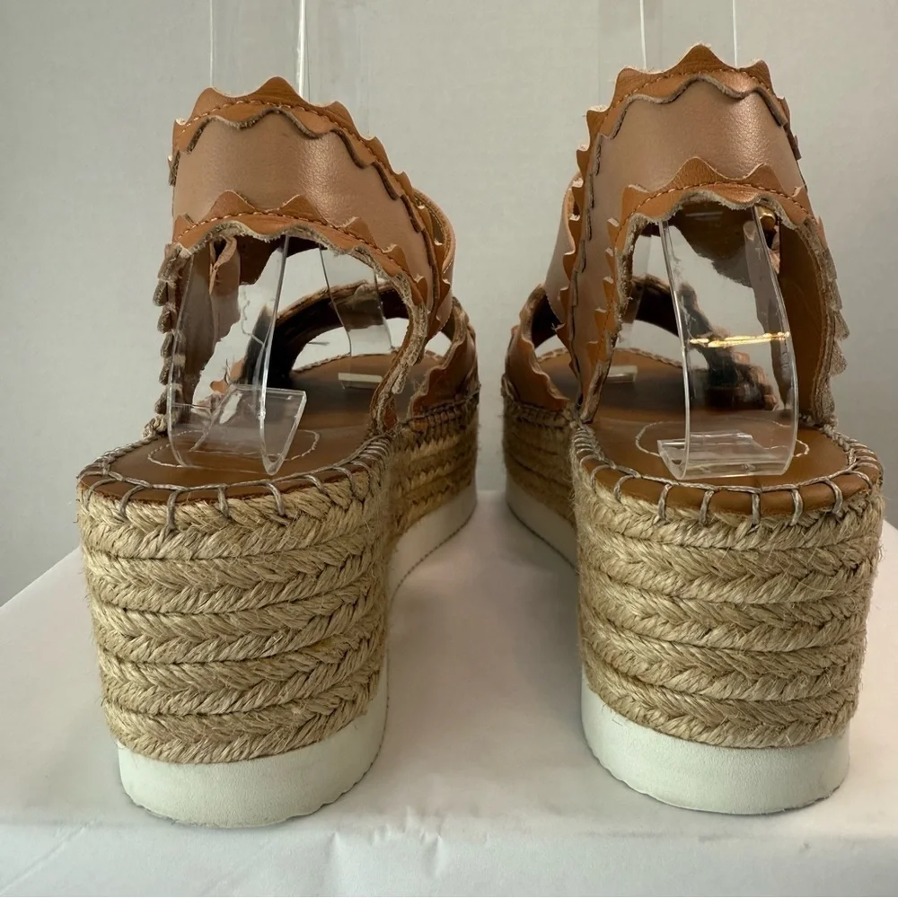 See By Chloe Glyn Leather Platform Espadrille Sandals Size 37